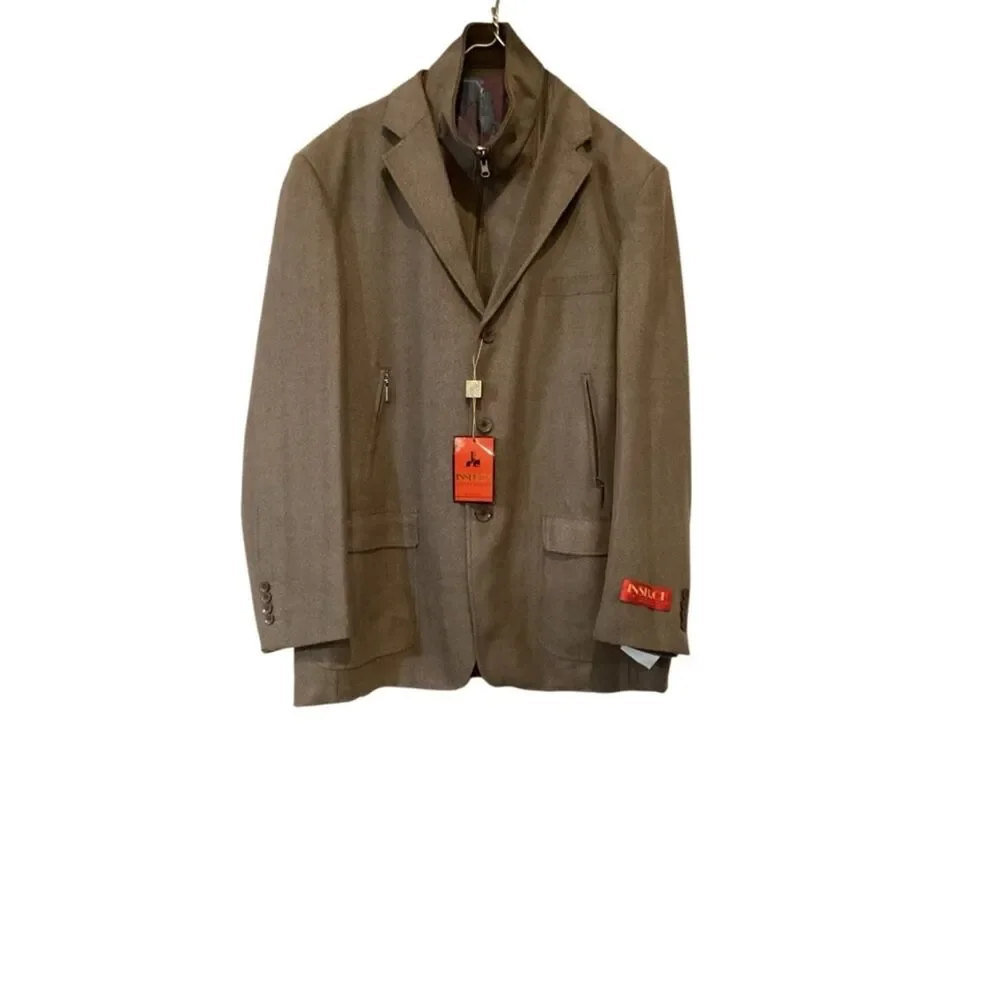NWT Inserch Blazer Brown Soft Tweed Flannel Herringbone Paisley Lining Size 2XL